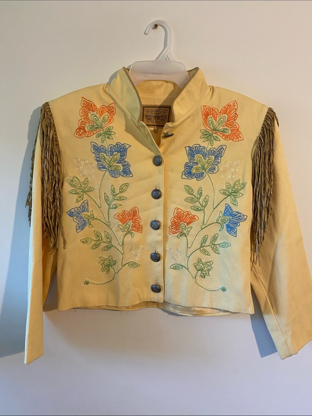 Double D Ranch Yellow Embroidered Fringe Leather Jacket